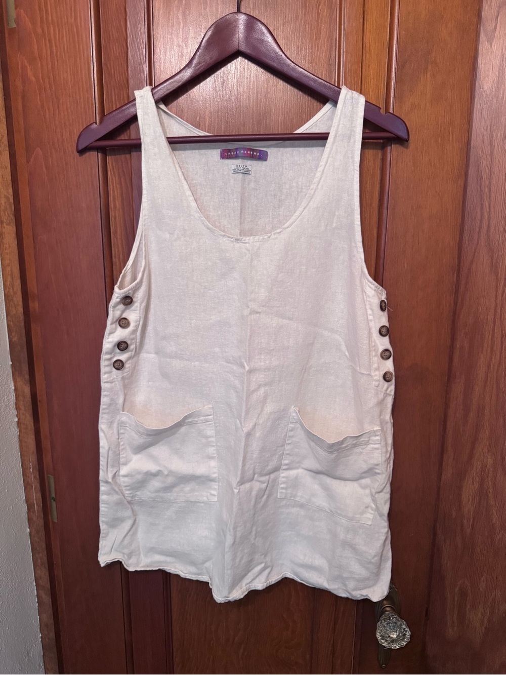 Urban Renewal Cream Linen-Blend Tank with Side Buttons